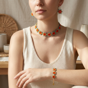 Sunburst Bloom Handmade Seed Bead Choker Set