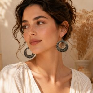 Ruhani Chakra Engraved Brass Statement Earrings