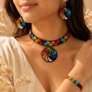 Rangmandala Huichol-Inspired Seed Bead Choker Set