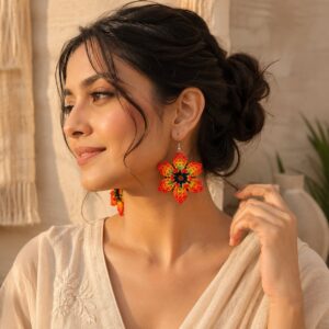 Surya Bloom Huichol-Inspired Seed Bead Earrings