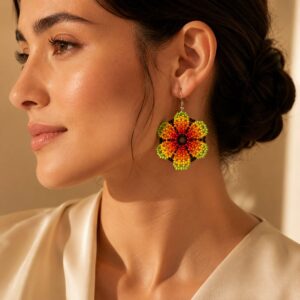 Rangvana Bloom Huichol-Inspired Seed Bead Earrings