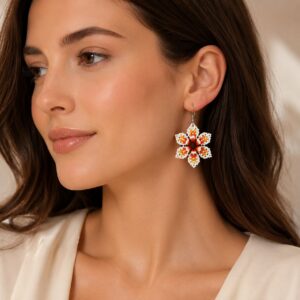 White Sunburst Huichol-Inspired Seed Bead Earrings