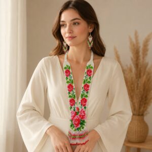 Roselle Bloom Huichol-Inspired Beaded Long Necklace Set